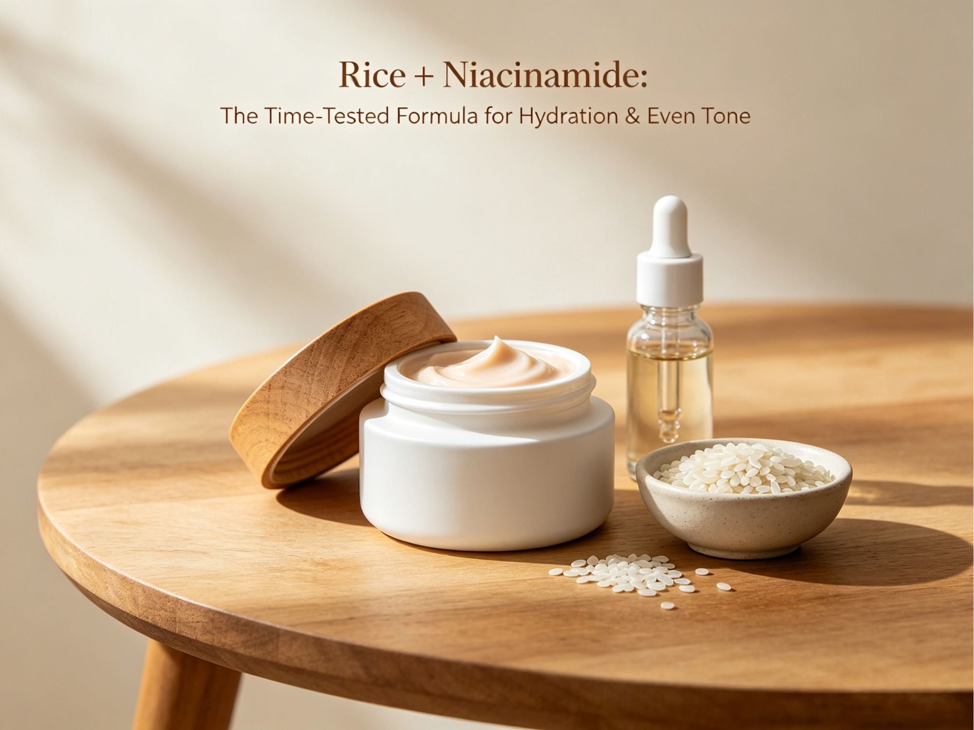 Riz et niacinamide : une formule éprouvée pour une hydratation et un teint uniformes.